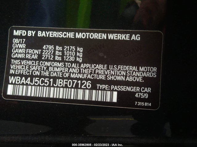 2018 BMW 4 Series, VIN: WBA4J5C51JBF07126