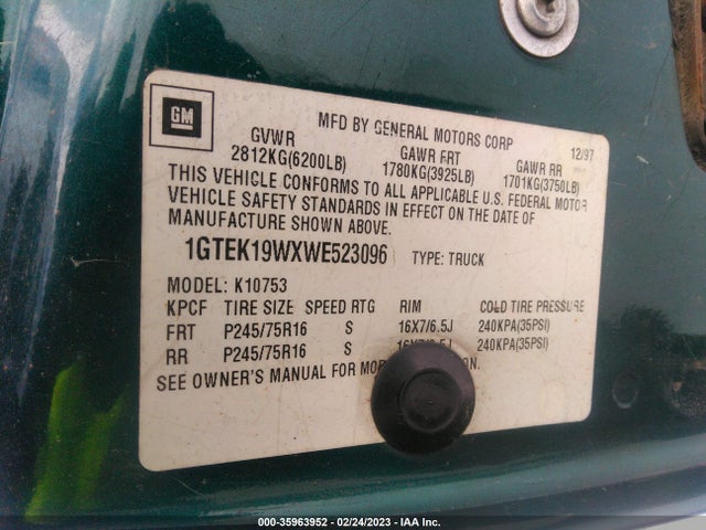 GMC SIERRA 1500 1998 1GTEK19WXWE523096 Image 10