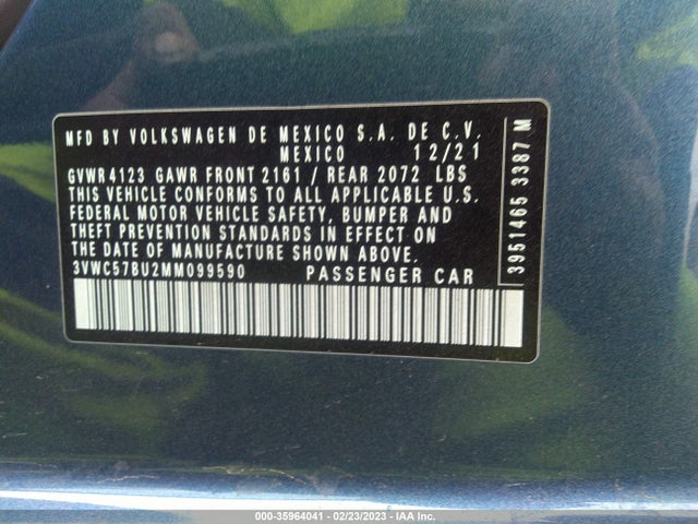 3VWC57BU2MM099590 Volkswagen Jetta S/se/r-line