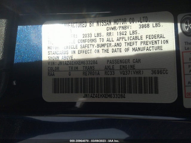 Nissan 370Z 2014 JN1AZ4EHXEM633284 Image 11