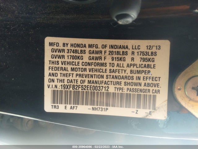 Honda Civic Sedan Lx 2014 19XFB2F52EE003712 Image 9