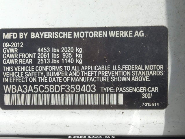 BMW 3 Series 328i 2013 WBA3A5C58DF359403 Image 10