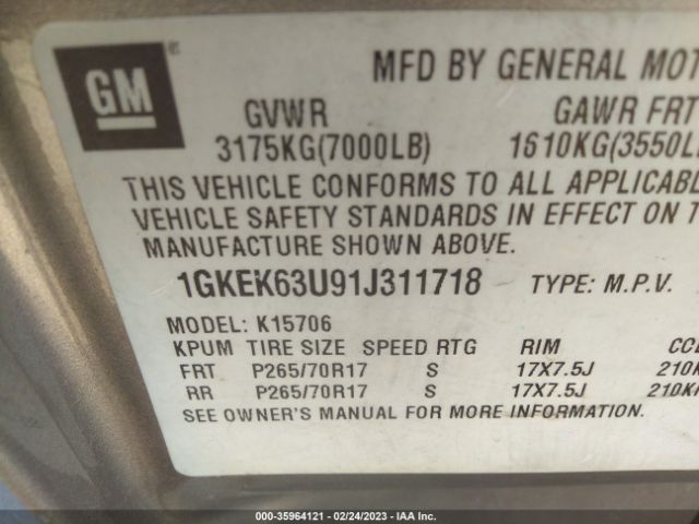 1GKEK63U91J311718 GMC YUKON DENALI