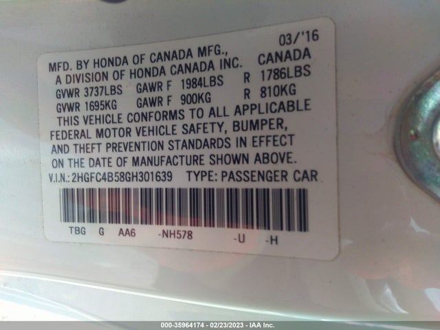 Honda Civic Coupe Lx 2016 2HGFC4B58GH301639 Image 10