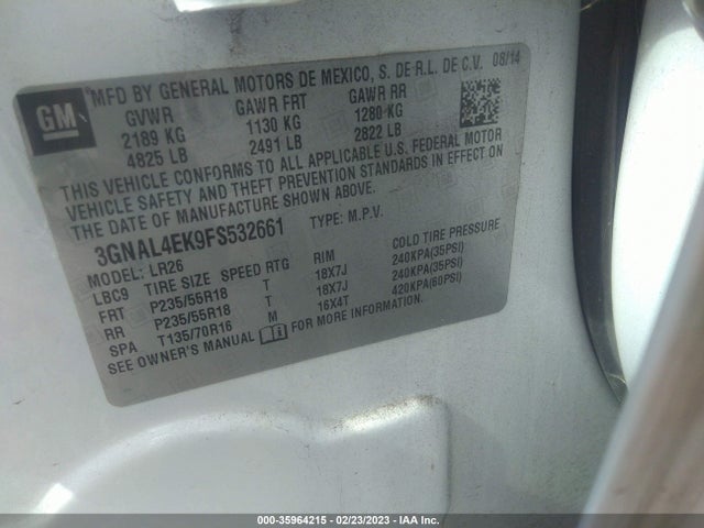2015 CHEVROLET CAPTIVA SPORT FLEET LTZ VIN: 3GNAL4EK9FS532661