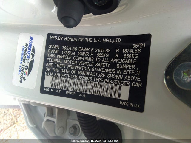Honda Civic Hatchback Sport 2021 SHHFK7H45MU228070 Image 10