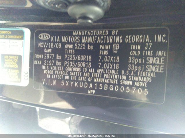 5XYKUDA15BG005705 KIA SORENTO EX