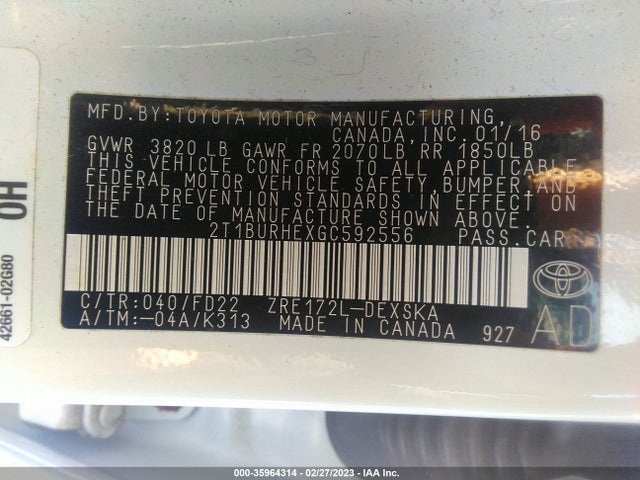 Toyota Corolla L/le/s/s Plus/le Plus 2016 2T1BURHEXGC592556 Image 10