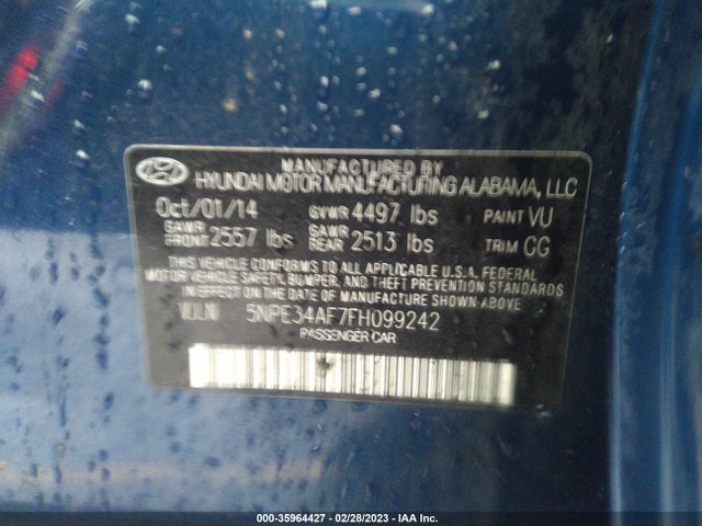 Hyundai Sonata 2.4l Limited 2015 5NPE34AF7FH099242 Image 9