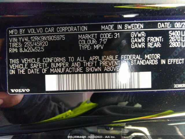 YV4L12RK9N1905975 Volvo Xc60 Momentum