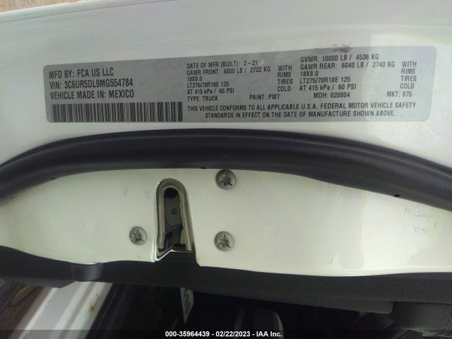 2021 Ram 2500, VIN: 3C6UR5DL9MG554784