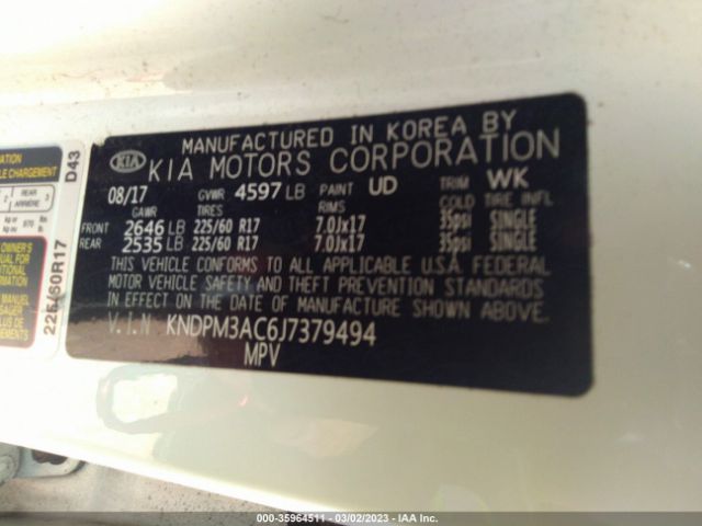 KNDPM3AC6J7379494 KIA Sportage Lx