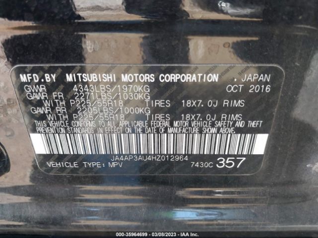 Mitsubishi Outlander Sport 2.0 2017 JA4AP3AU4HZ012964 Image 9