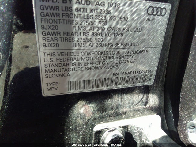 2019 Audi Q8, VIN: WA1AVAF11KD012143