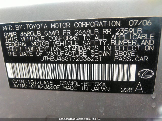 Lexus ES 350 2007 JTHBJ46G172036231 Image 11