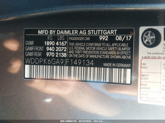 2018 Mercedes-Benz SLC-Class, VIN: WDDPK6GA9JF149134