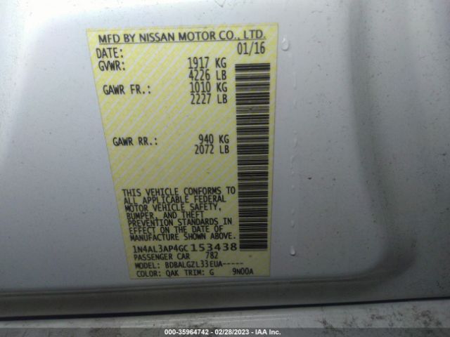 1N4AL3AP4GC153438 Nissan Altima 2.5 Sl/2.5 Sr/2.5 Sv/2.5/2.5 S