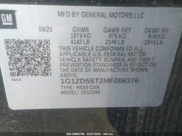 Chevrolet MALIBU LT 2021 1G1ZD5ST2MF006376 Image 9