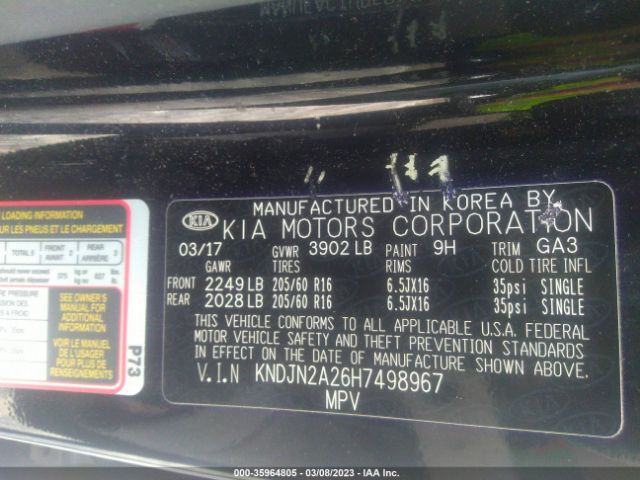 KNDJN2A26H7498967 KIA Soul Base