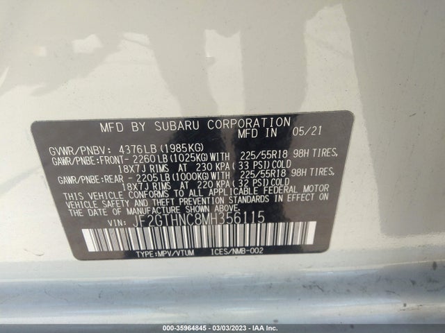 Subaru Crosstrek Limited 2021 JF2GTHNC8MH356115 Image 10