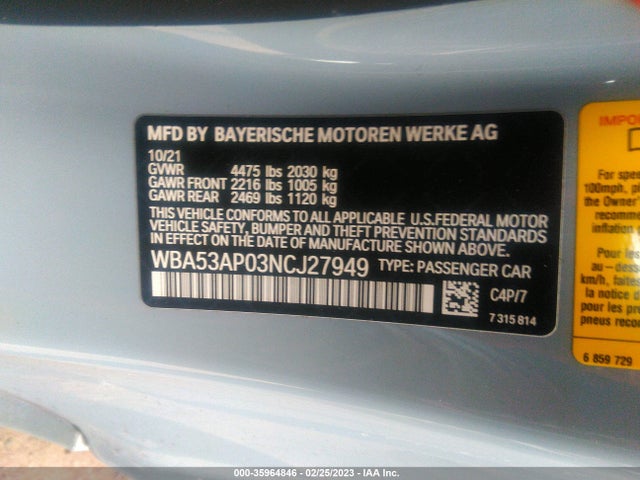 BMW 4 Series 430i 2022 аукцион фото