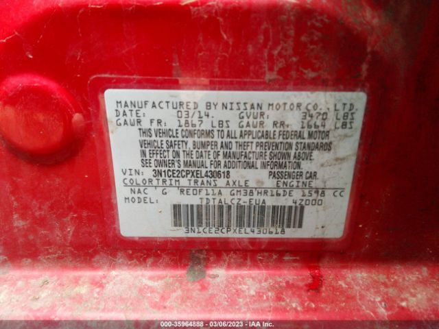 3N1CE2CPXEL430618 Nissan Versa Note S Plus