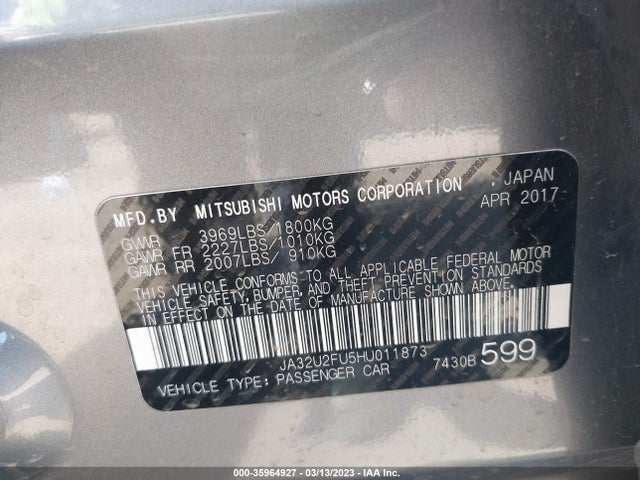 JA32U2FU5HU011873 Mitsubishi Lancer Es/le