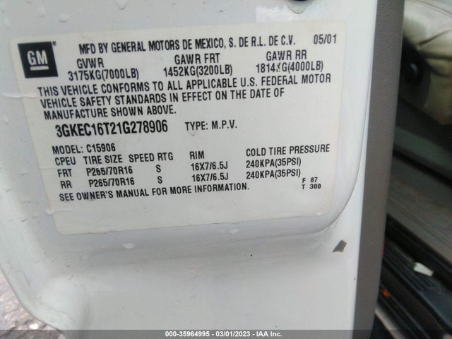 GMC Yukon Xl Slt 2001 3GKEC16T21G278906 Image 10