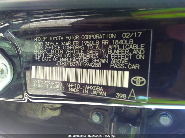 Toyota Prius C One/two/three/four 2017 JTDKDTB37H1594288 Image 10