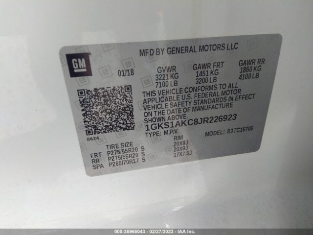 1GKS1AKC8JR226923 GMC YUKON SLE