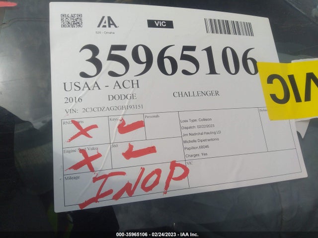 2016 DODGE CHALLENGER SXT VIN: 2C3CDZAG2GH193151
