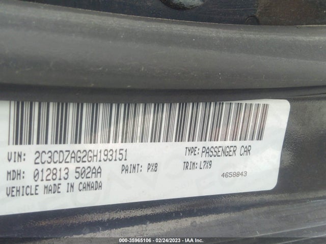 2016 DODGE CHALLENGER SXT VIN: 2C3CDZAG2GH193151