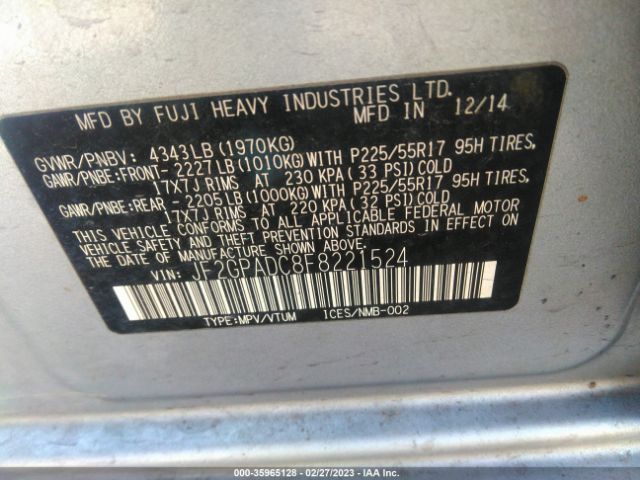JF2GPADC8F8221524 Subaru Xv Crosstrek Premium