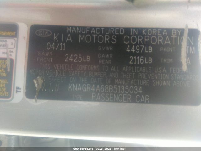 KNAGR4A68B5135034 KIA OPTIMA SX