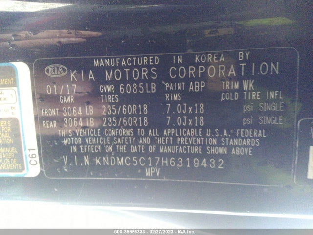 2017 Kia Sedona, VIN: KNDMC5C17H6319432