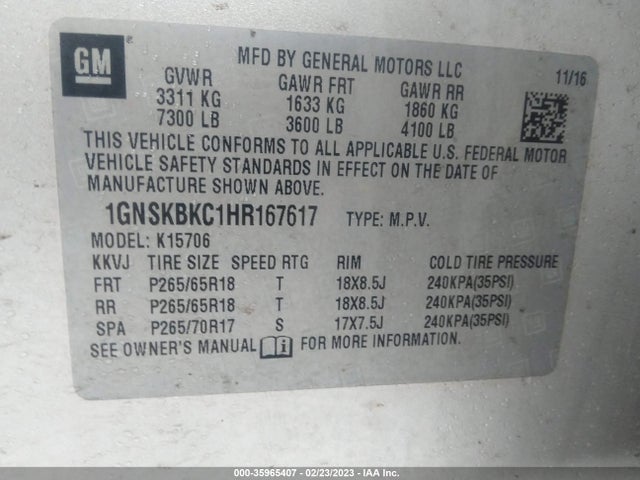Chevrolet Tahoe Lt 2017 1GNSKBKC1HR167617 Image 11