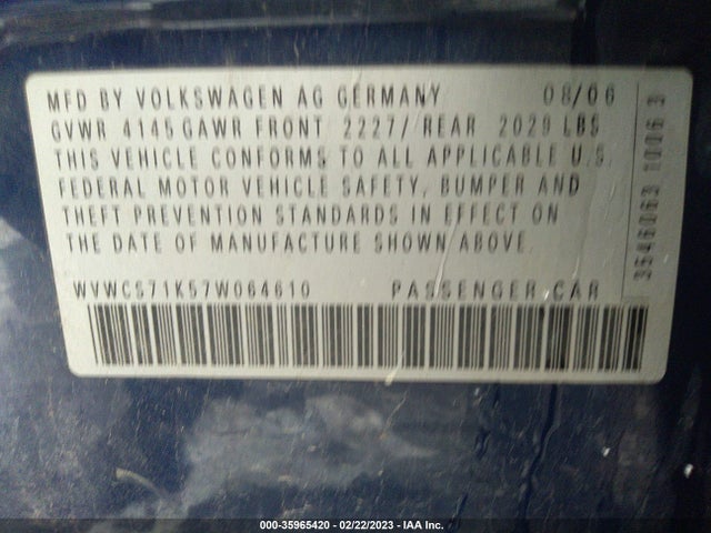 Volkswagen Rabbit 2007 WVWCS71K57W064610 Image 9