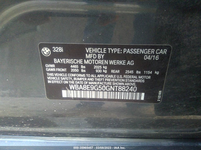 BMW 3 Series 328i 2016 WBA8E9G50GNT88240 Image 9