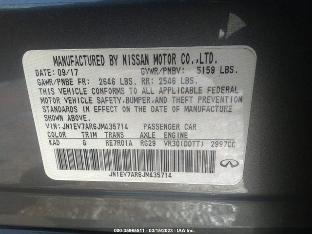 2018 INFINITI Q50 3.0T LUXE VIN: JN1EV7AR6JM435714