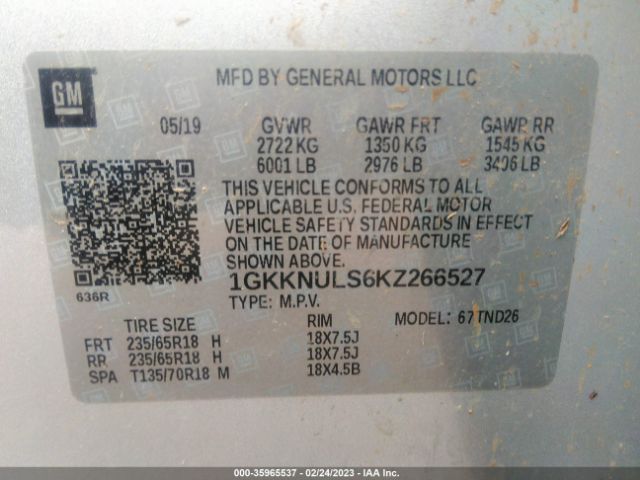 1GKKNULS6KZ266527 GMC ACADIA SLT