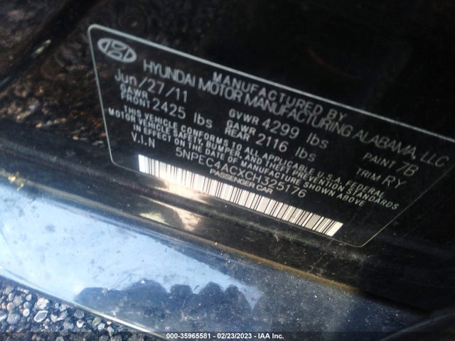 2012 HYUNDAI SONATA 2.4L LIMITED VIN: 5NPEC4ACXCH325176