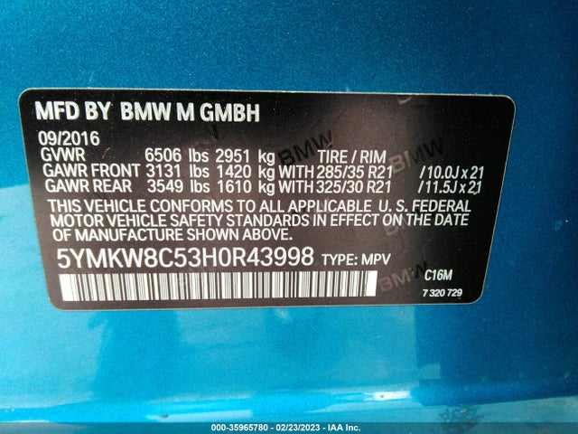 BMW X6 M 2017 5YMKW8C53H0R43998 Image 9