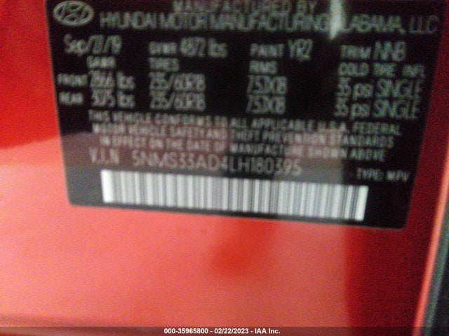 Hyundai Santa Fe Sel W/sulev 2020 5NMS33AD4LH180395 Image 11