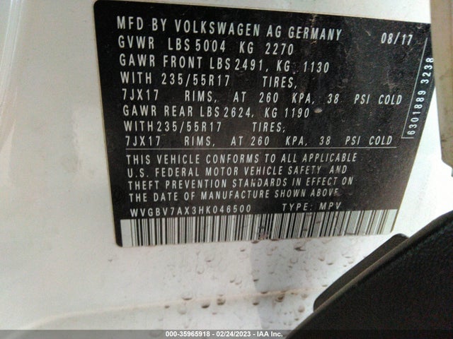 WVGBV7AX3HK046500 Volkswagen TIGUAN