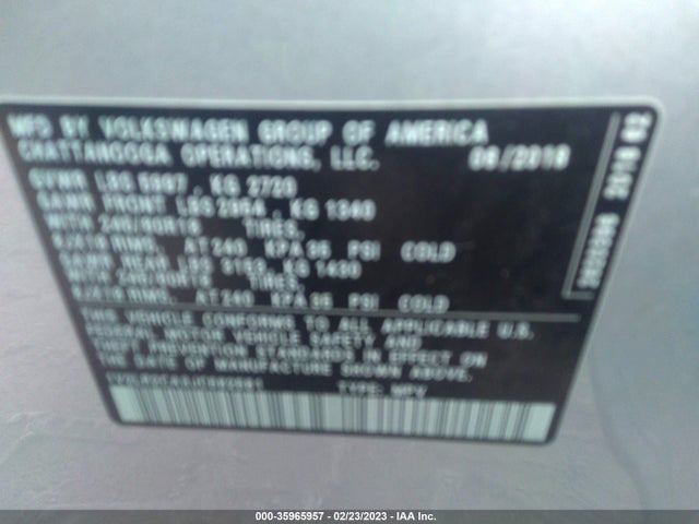1V2LR2CA3JC582581 Volkswagen Atlas 3.6l V6 Se