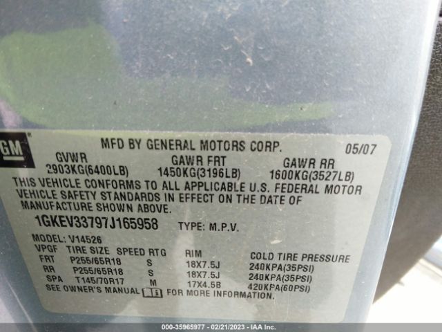 1GKEV33797J165958 GMC ACADIA SLT