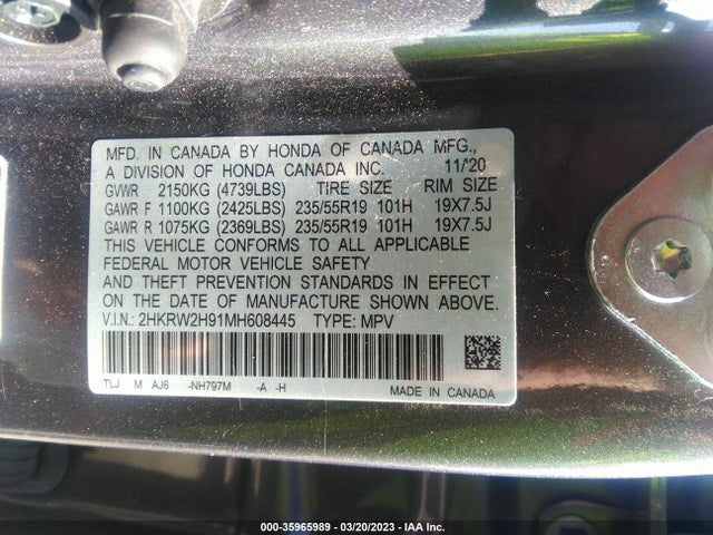 Honda Cr-v Touring 2021 2HKRW2H91MH608445 Image 9