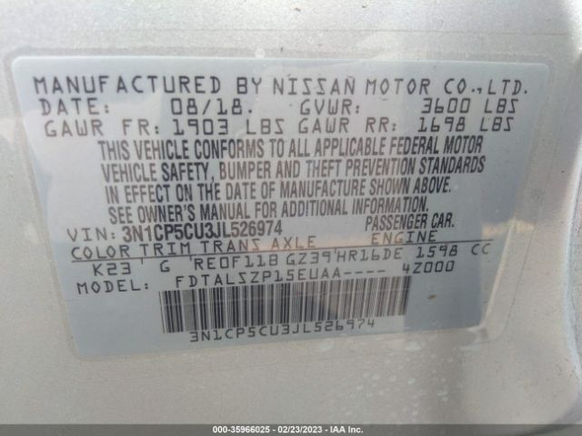 3N1CP5CU3JL526974 Nissan KICKS SV