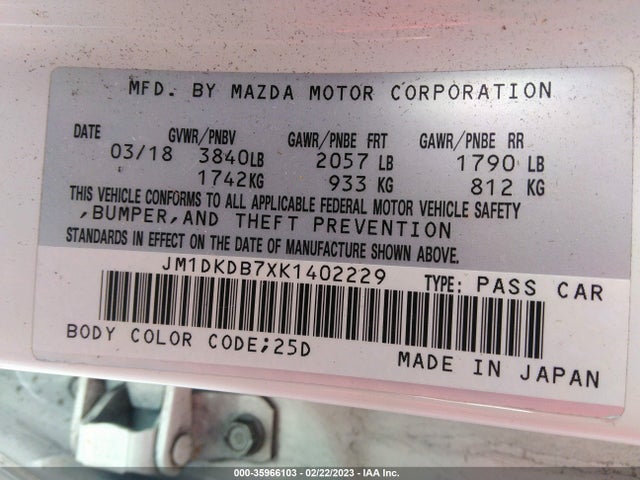 2019 MAZDA CX-3 SPORT VIN: JM1DKDB7XK1402229