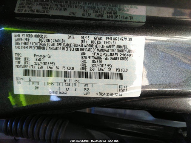 2015 Ford Focus, VIN: 1FADP3L98FL216491